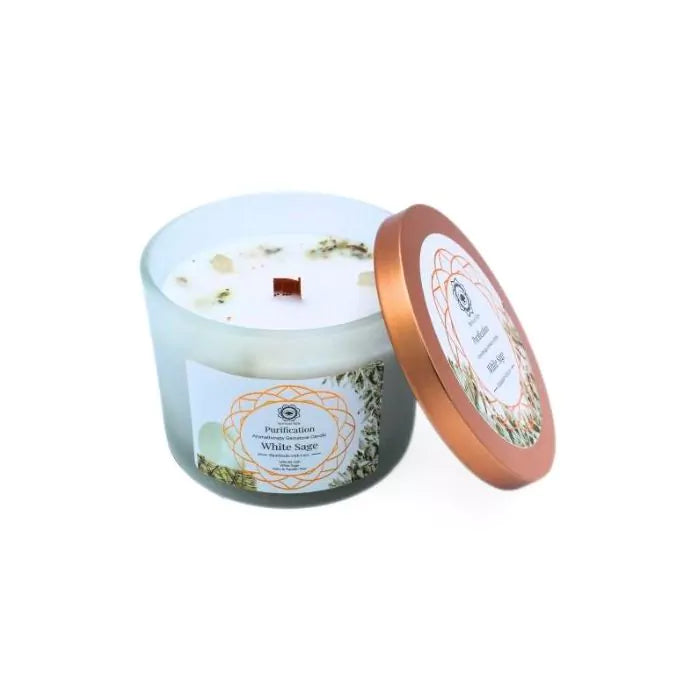 Aromatherapie kaars - witte salie met edelstenen 256g
